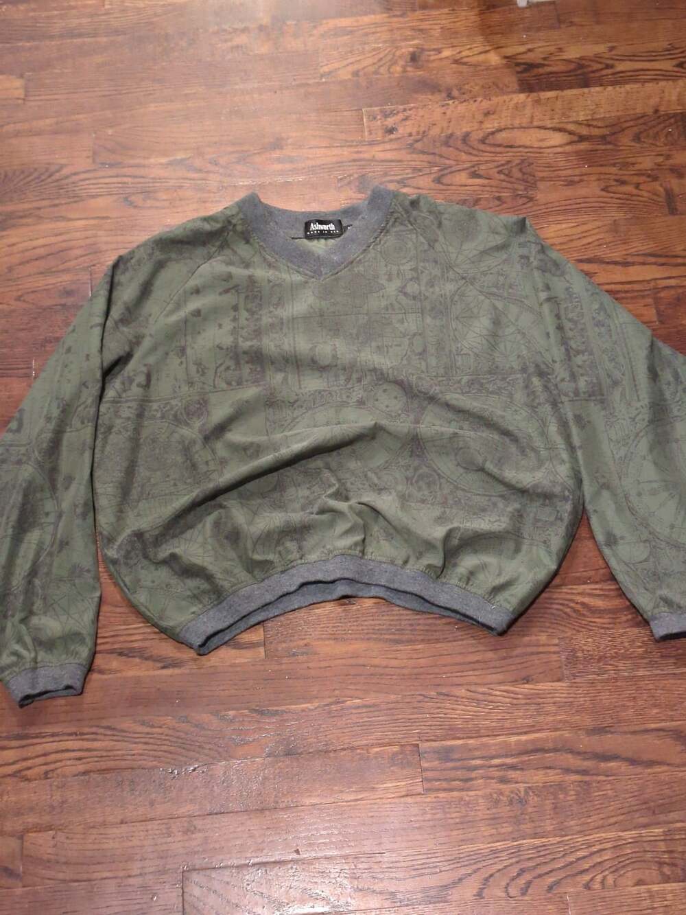 Ashworth Pullover Size M Green Map Print Vintage Made in USA 90s golf